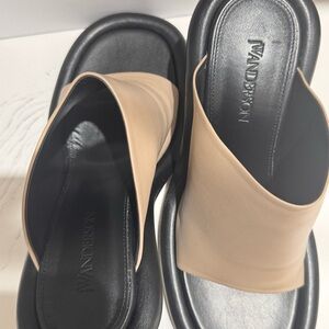 JW ANDERSON Beige Leather Slide Mules with Black Footbed